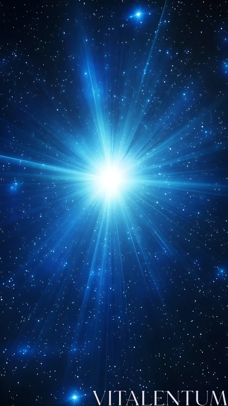 Brilliant blue starburst glows gently across a quiet night sky