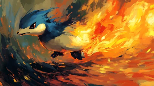 Fiery creature charges through swirling inferno light.