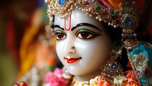 Jewel-bright deity portrait crowned in shimmering devotion.