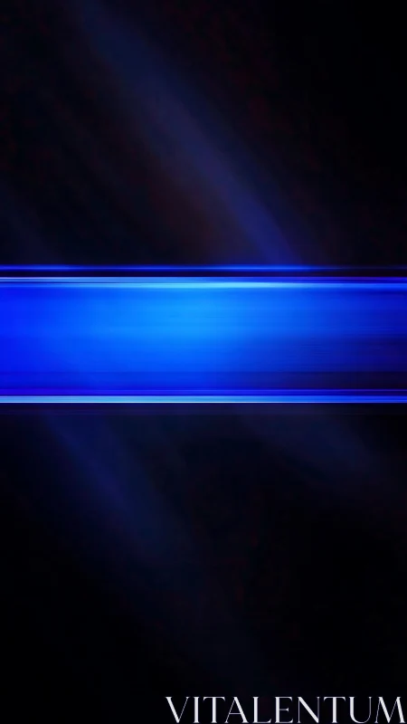 Horizontal neon blue light band slices through dark void