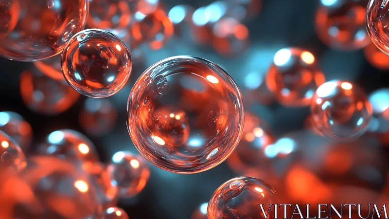 Shiny Orange Bubbles Floating in Abstract Digital Art Style.