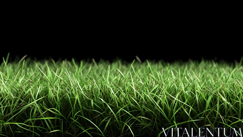 Lush green grass field on black background, realistic close-up.