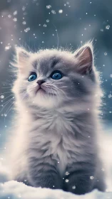 Frosted Feline: Winter's Luminous Blue-Eyed Dream.