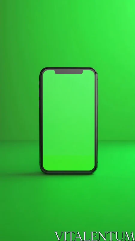 Black Smartphone on Bright Green Background.