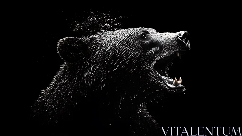 Roaring bear profile on black background in stark contrast.