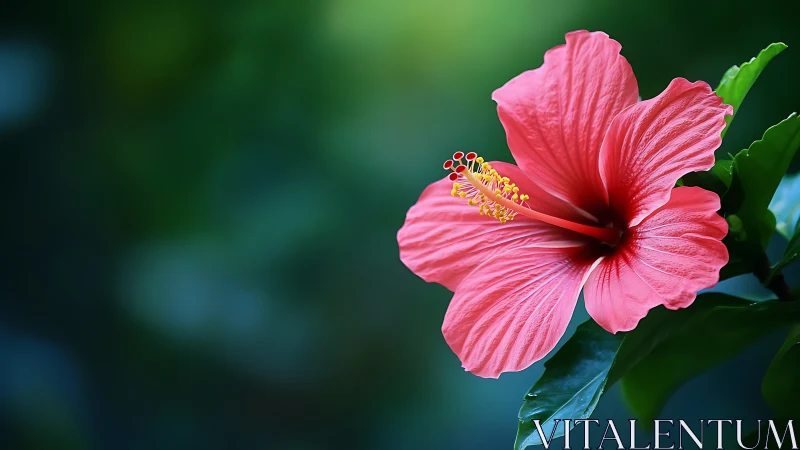 Pink Hibiscus Bloom with Yellow Stamen Close-up.