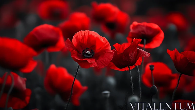 Vibrant Red Poppies with Selective Focus and Bokeh Depth.