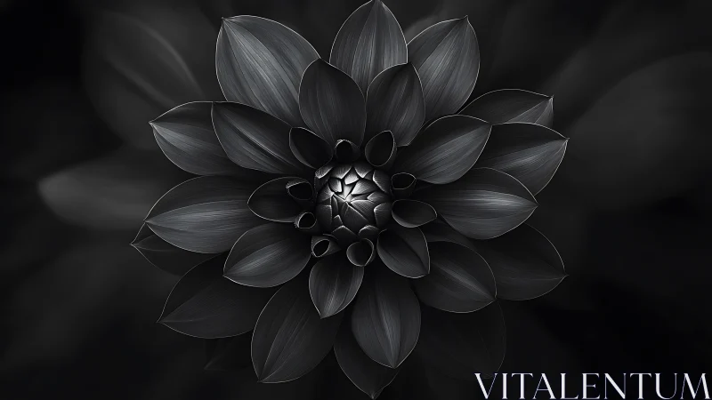 Black Lotus Bloom. Monochromatic flower with intricate petal layers.