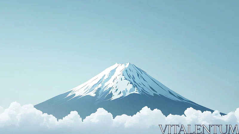 Gentle snowcapped peak rising quietly above soft clouds.