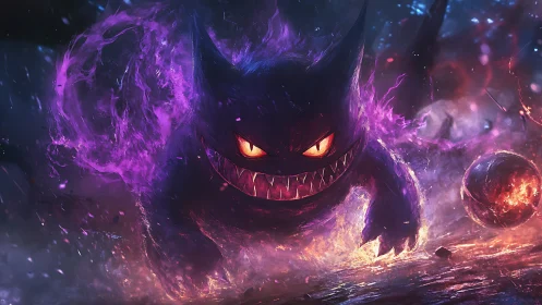 Ghostly creature charges through burning void in vivid light