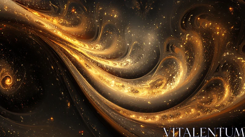 Galactic golden nebula swirls in luminous abstract space art.