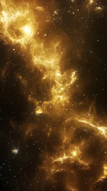 Golden nebula clouds stream through a star-filled cosmos.