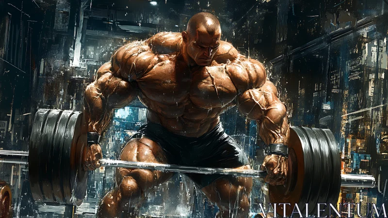 Titan of steel storms a neon city gym with brutal deadlift.