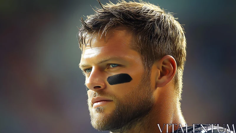 Photorealistic gridiron portrait in shallow depth of field.