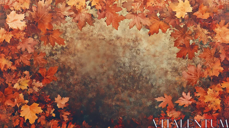 Autumn maple leaves border around textured empty center.