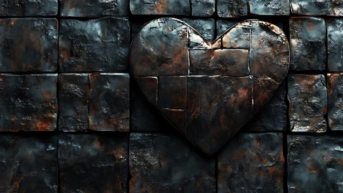 Oxidized Metal Heart: Industrial Texture Study with Corrosion Detail.