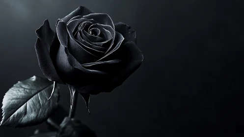 High-contrast black rose macro rendered in photoreal chiaroscuro