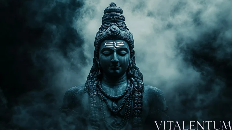 Atmospheric digital deity render with volumetric smoke fields.