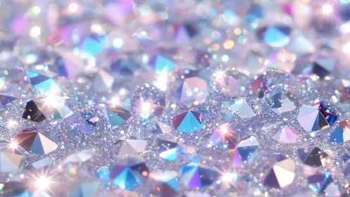 Iridescent crystal diamonds scatter across glittering surface