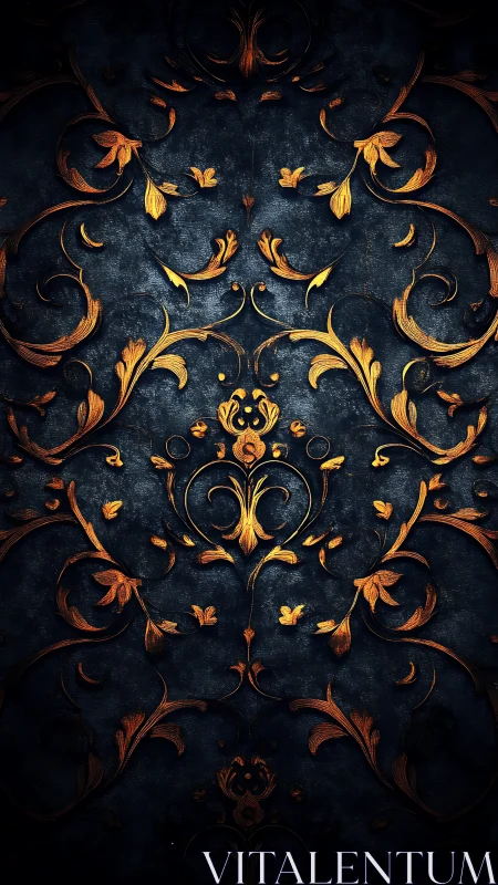 Baroque ember scrollwork on midnight stone tapestry.