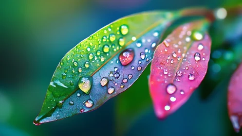 Rain-kissed rainbow leaves quietly juggle morning light