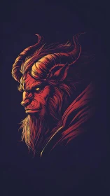 Horned demon profile rendered in high-contrast vector gradients