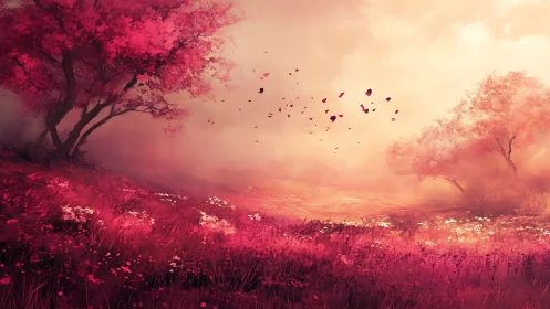 Soft pink meadow drifts into a dreamy, wind kissed horizon