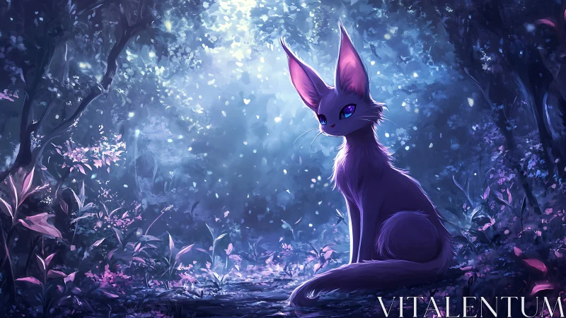 Bioluminescent fox-like creature rendered in luminous forest glade