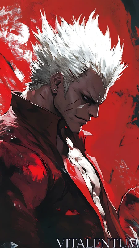 Scarlet storm striker with silver fury hair brooding hard.