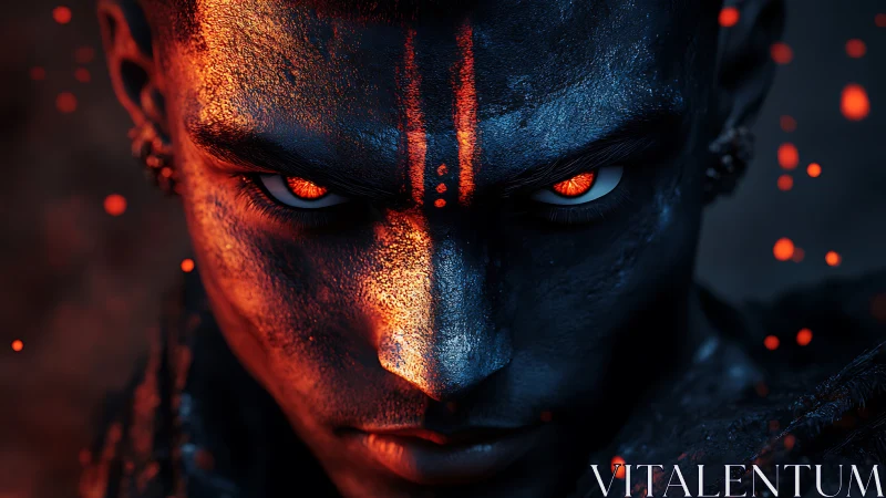 Infernal warrior portrait with molten ember eyes.