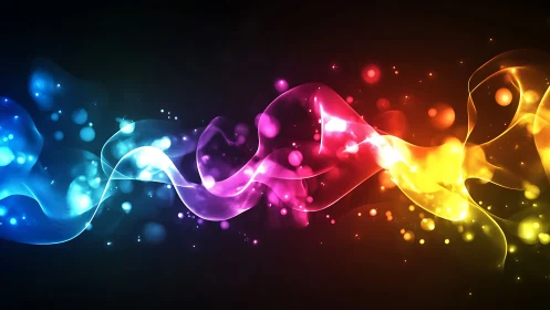 Prismatic soundwave ribbons swirling through cosmic night.