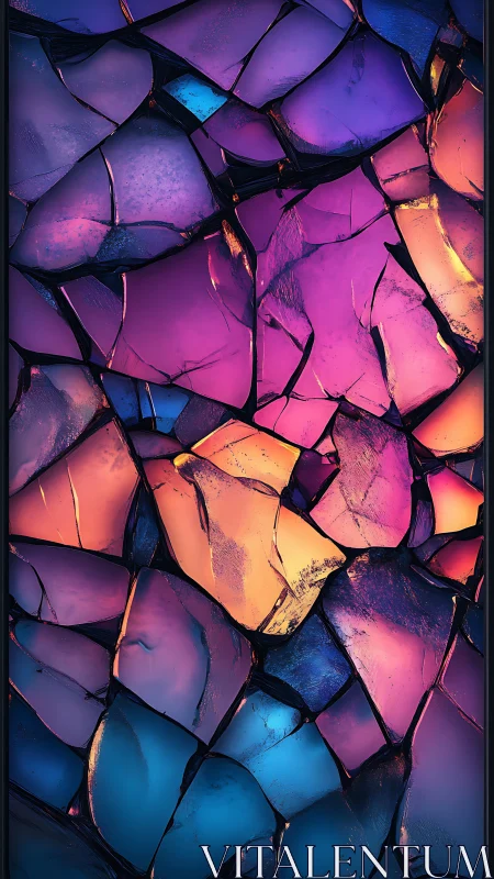 Shimmering stained glass shards glow in rich sunset colors