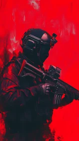 Crimson hush of the tactical phantom on watchful edge.