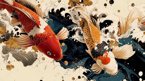 Koi carp rendered in dynamic ink-inspired digital painting