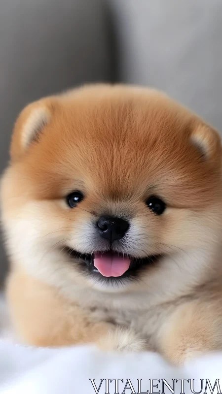 Fluffy Pomeranian puppy sharing a bright, joyful smile.