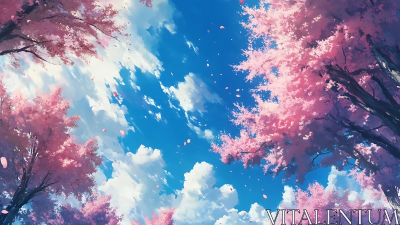 Cherry blossoms framing clear blue sky in springtime.