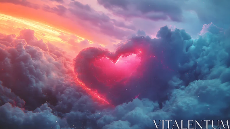 Neon Heart Emerges Through Stratified Cloud Layers at Dawn