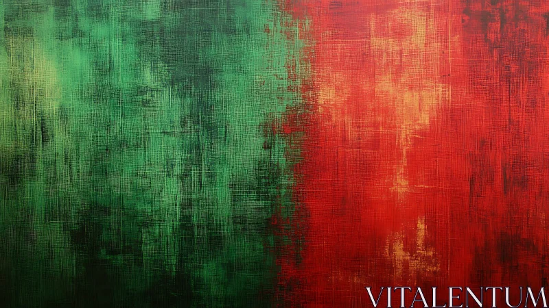 Vibrant Green and Red Abstract Painting with Textured Brushstrokes.