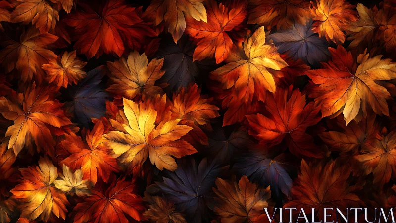 Digitally rendered autumn foliage forms a dense chromatic field