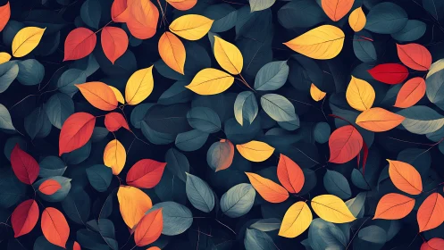 Digital botanical leaf pattern with layered autumn palette.
