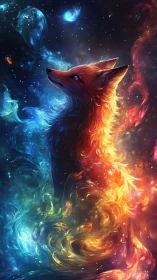 Bipolar spectral fox silhouette in nebular fire and aurora plasma