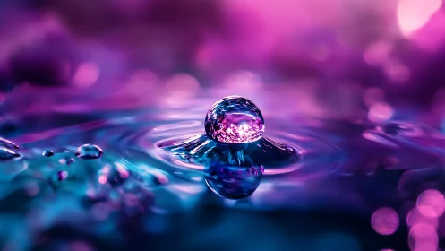 Water droplet captured in sharp macro focus over rippling surface