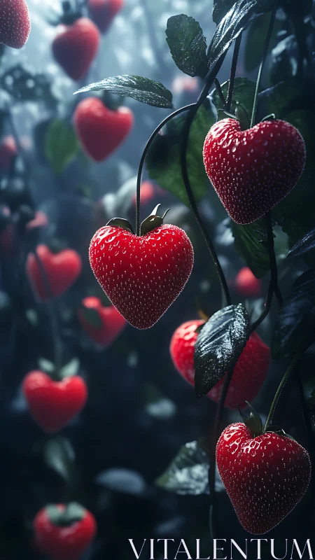 Heart-Shaped Strawberries in Depth of Field Composition.