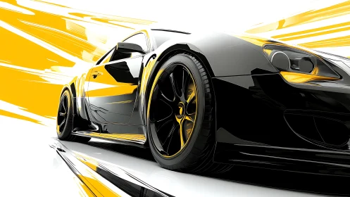 Sleek black sports car glowing with bold yellow energy.