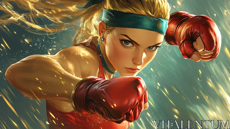 Fierce Female Boxer in Dynamic Action Pose.