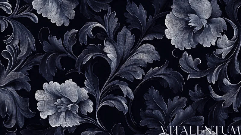 Monochromatic Floral Ornament on Dark Ground.