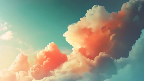 Vibrant sunset clouds under a calm turquoise sky.