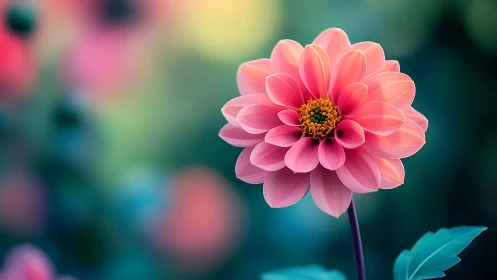 Pink Dahlia in Full Bloom with Garden Magic.