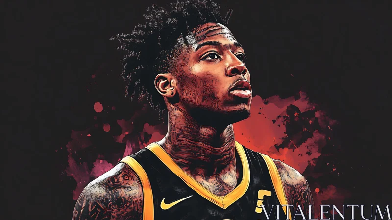 Digital portrait of focused basketball player in yellow jersey.