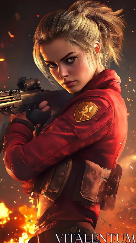 Firelit sharpshooter steadies her aim in a falling ember storm